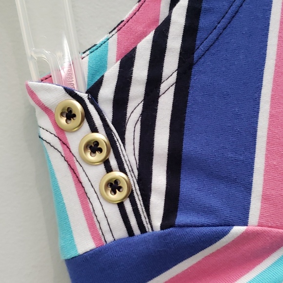 Talbots Multicolor Stripe Jersey Bodycon Dress Gold Button - Picture 6 of 7